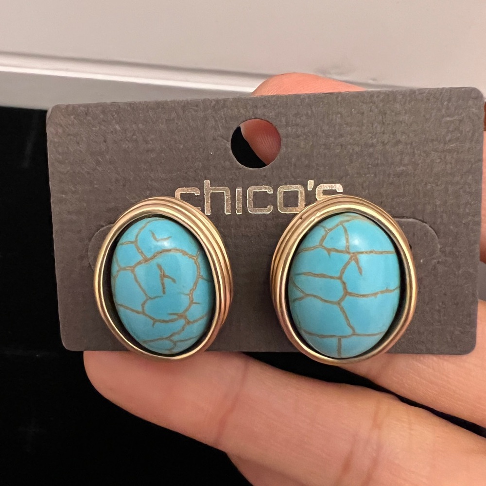Chico's Blue and Gold Statement Earrings - Picture 4 of 4